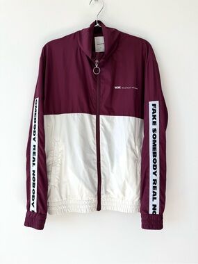 Wood Wood Mesh-Lined Burgundy and White Light Weight Track Jacket - Size Small